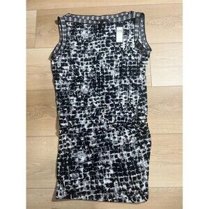 BCBGMAXAZRIA Mini Shift Dress Womens Size L Black Comb Elastic Waist Preppy NWT